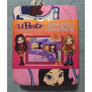 Vtg Y2K Lil Brats Wild Ride 3-Piece Flannel Sheet Set NIP Drawstring Bag Pink